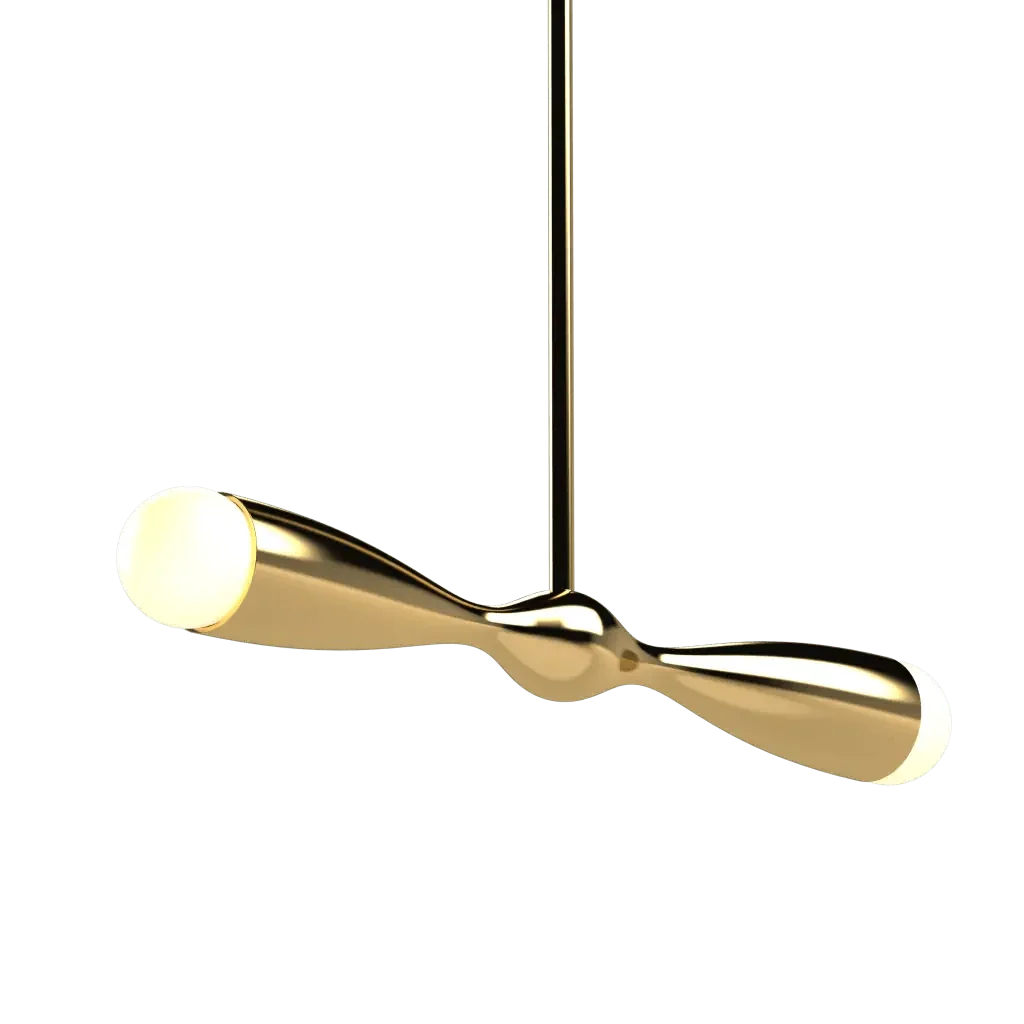 Camber Linear Pendant - polished brass finish, detail of canopy and stem