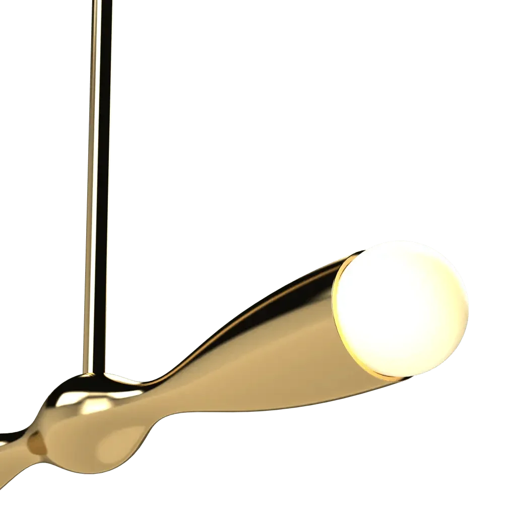Camber Linear Pendant - polished brass finish, close-up of turned camber form