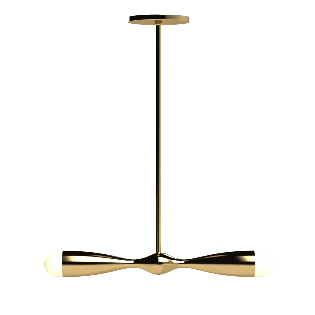 Camber Linear Pendant - polished brass finish, front view showing cambered shape