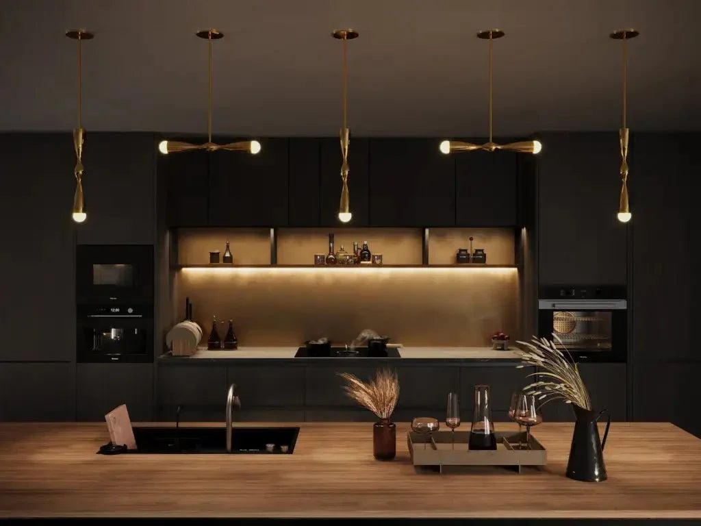Camber Linear Pendant - polished brass finish, back view showing mounting plate