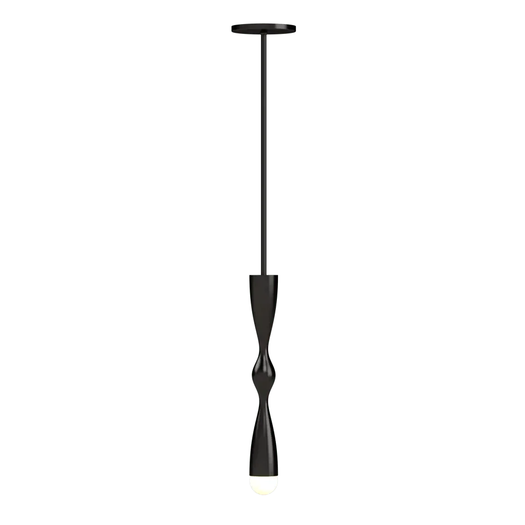 Camber Pendant - polished brass finish, front view with light on