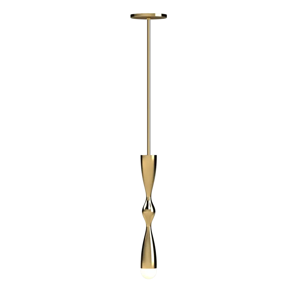 Camber Pendant - polished brass finish, front view showing cambered arm