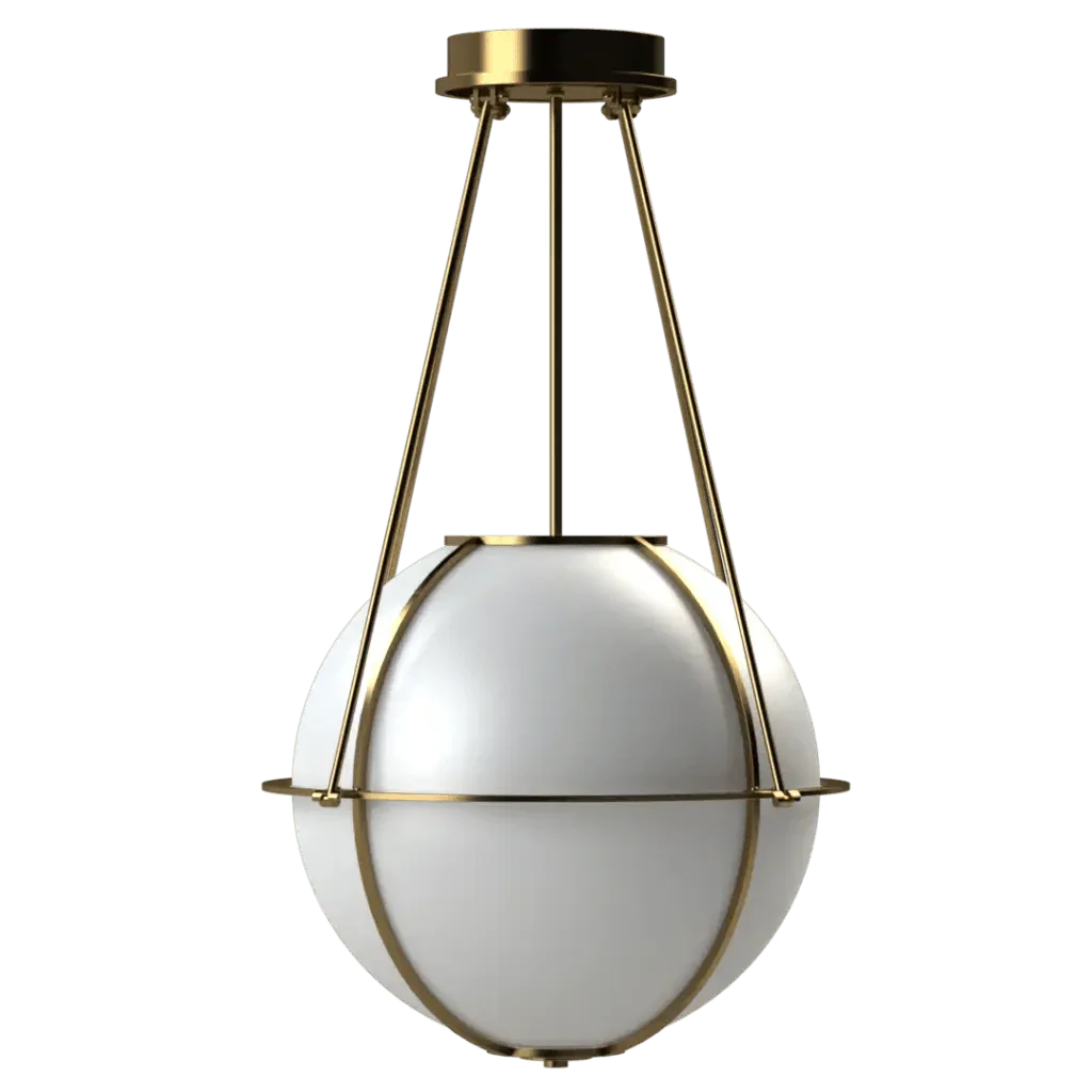 Chatham Pendant - polished brass finish, lifestyle view suspended in room