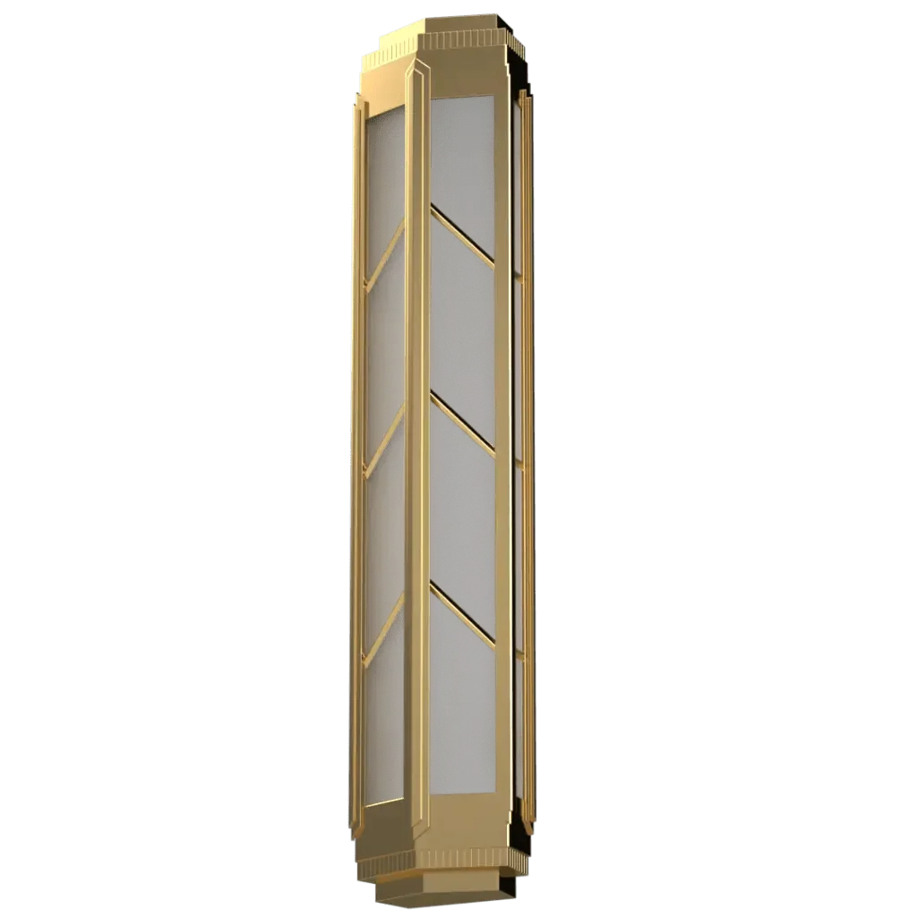 Chisolm Sconce - polished brass finish, three-quarter view showing vertical metal posts and zigzag pattern