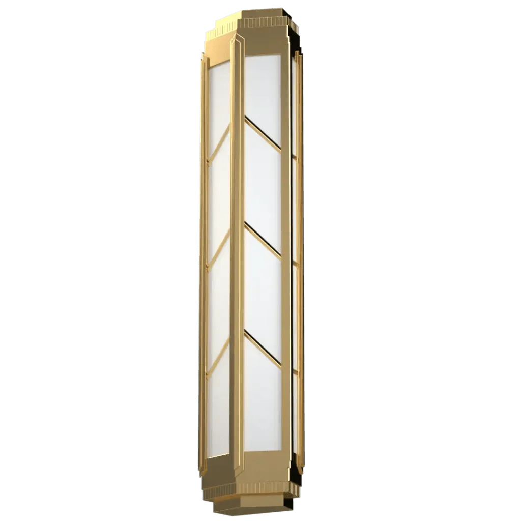 Chisolm Sconce - polished brass finish, front elevation showing Art Deco geometric form with diagonal bracing