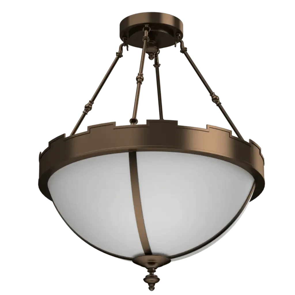 Citadel Pendant - polished brass finish, detail of cogwheel rim profile with rectangular protrusions