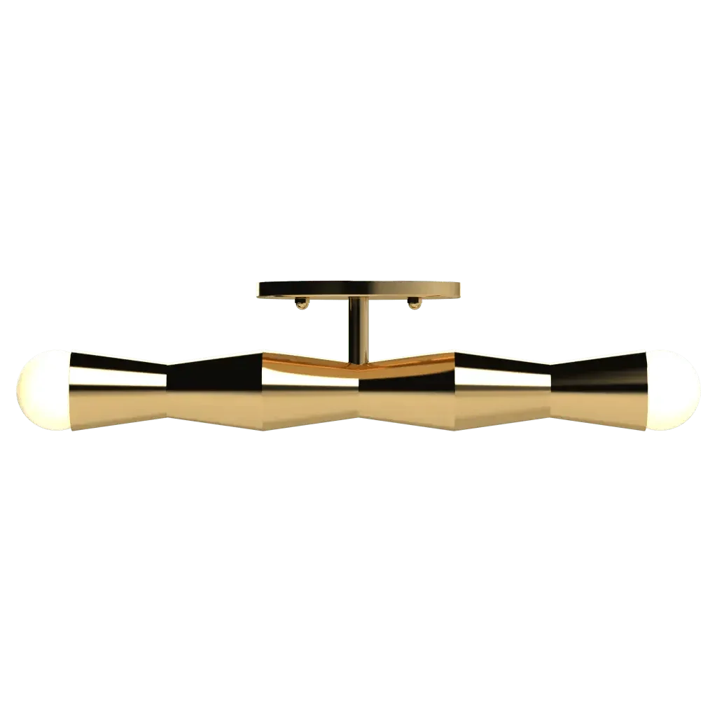 Gold and black modern column flush mount ceiling light with two cylindrical bulbs and sleek metal finish