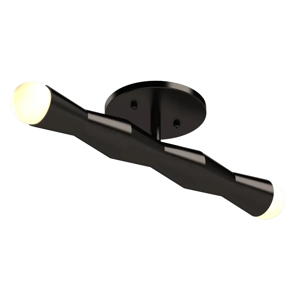 Black two-light column flush mount ceiling fixture with a wavy design for modern interior lighting