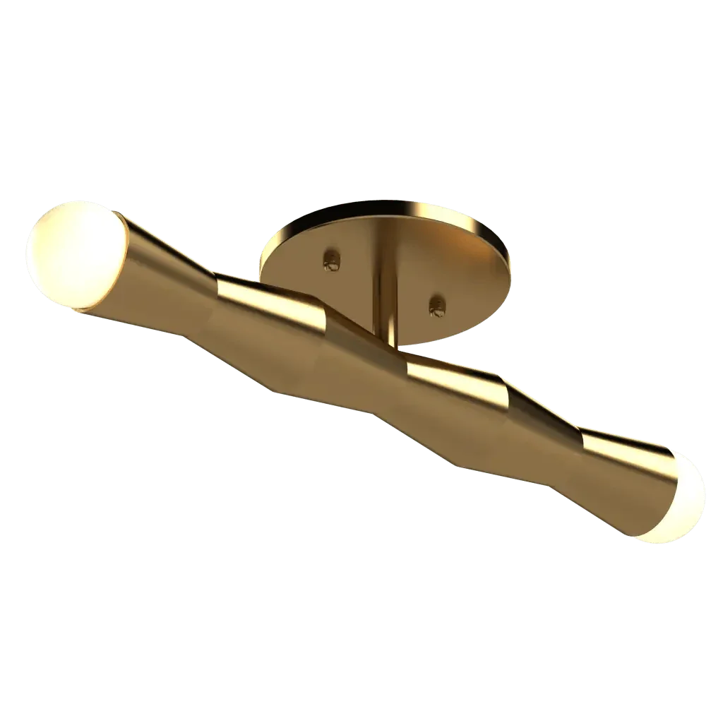Gold-colored two-light LED column flush mount with cylindrical undulating body for ceiling or wall use