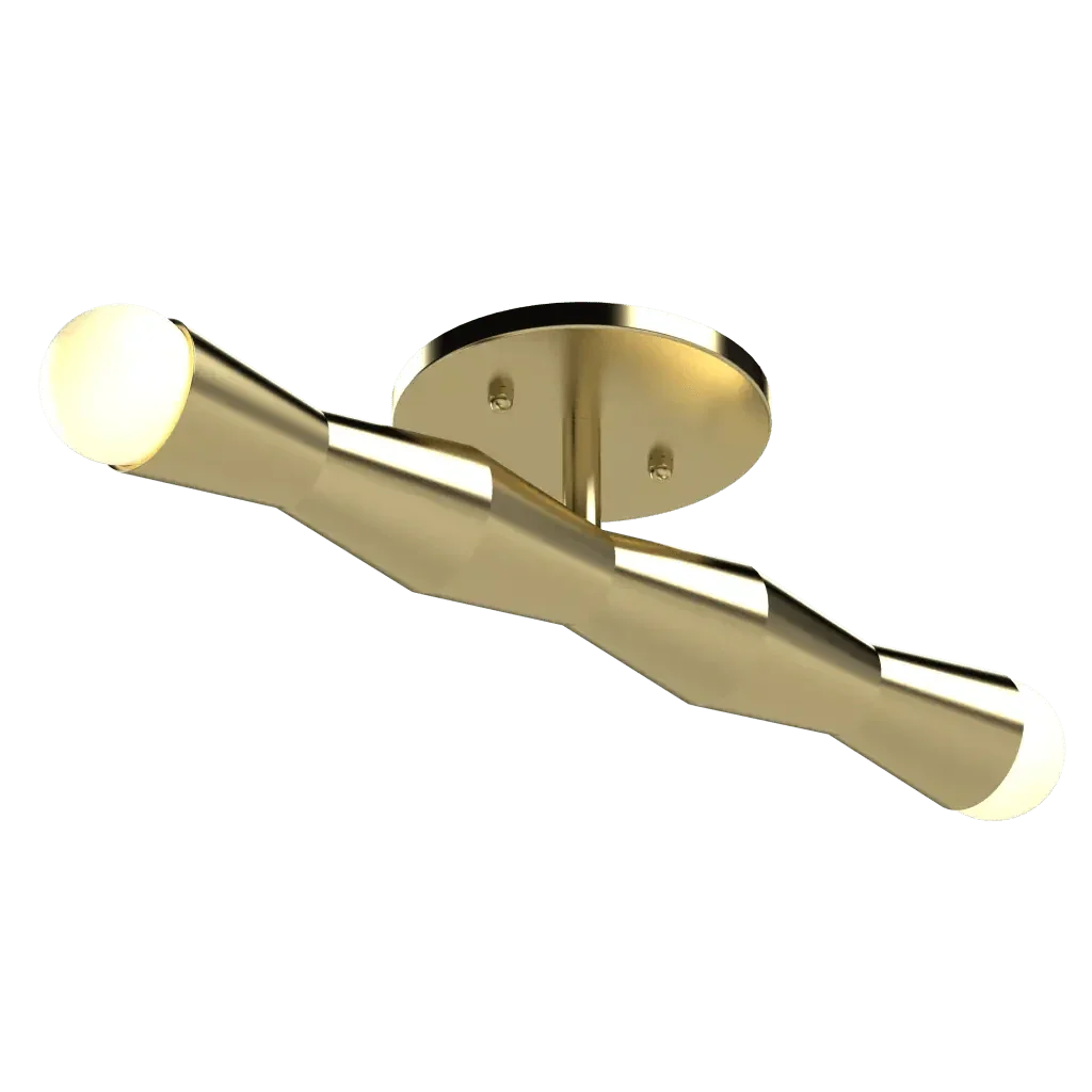 Column flush mount ceiling light fixture with modern gold finish and two illuminated ends
