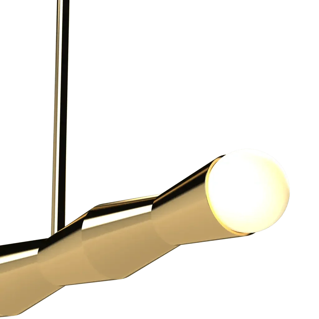 Column Linear Pendant - polished brass finish, close-up of turned column form