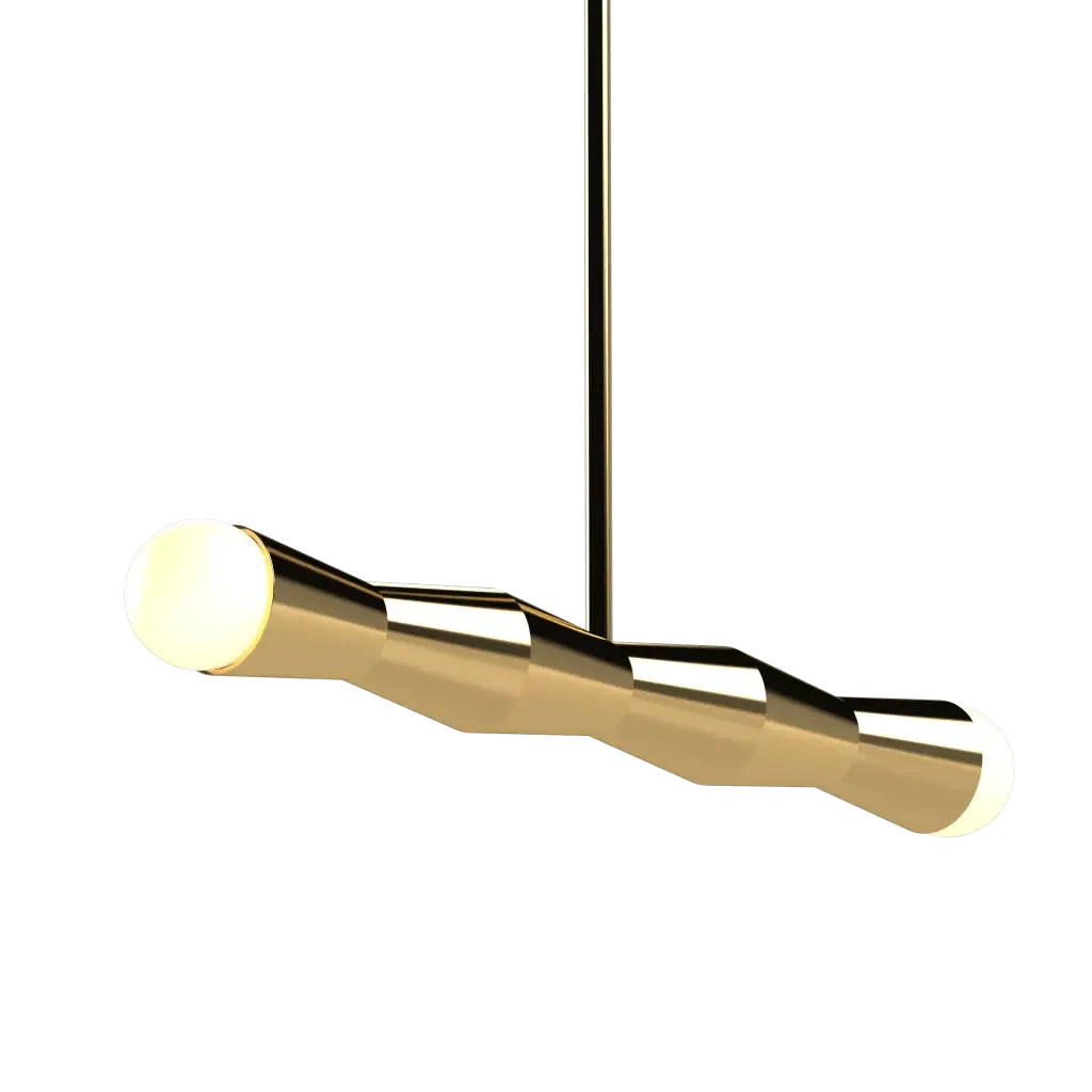 Column Linear Pendant - polished brass finish, detail of canopy and stem