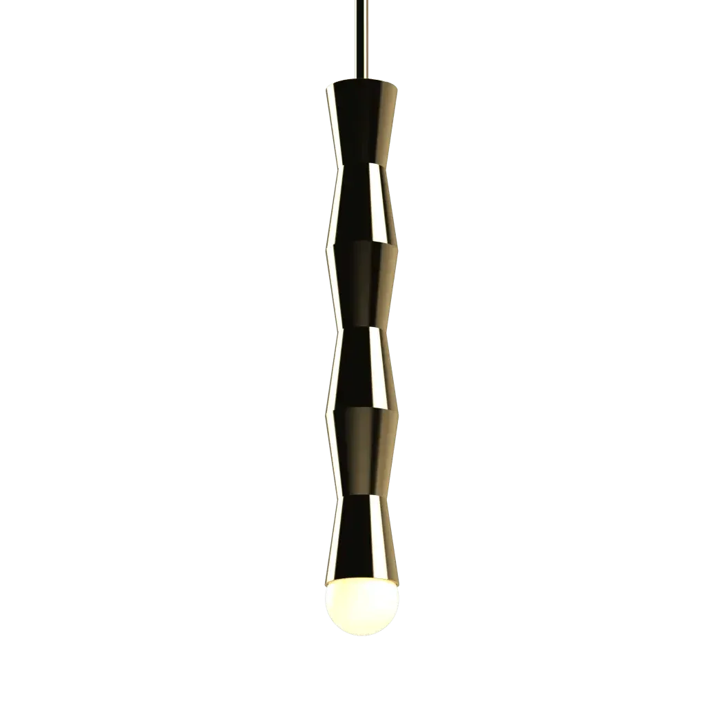 Column Pendant - polished brass finish, angled view