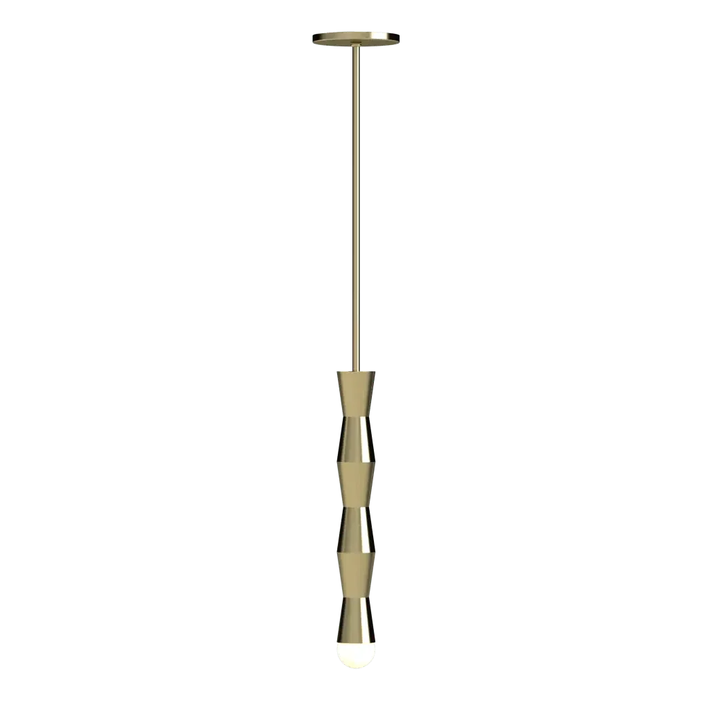 Column Pendant - polished brass finish, side profile showing arm extending from ceiling