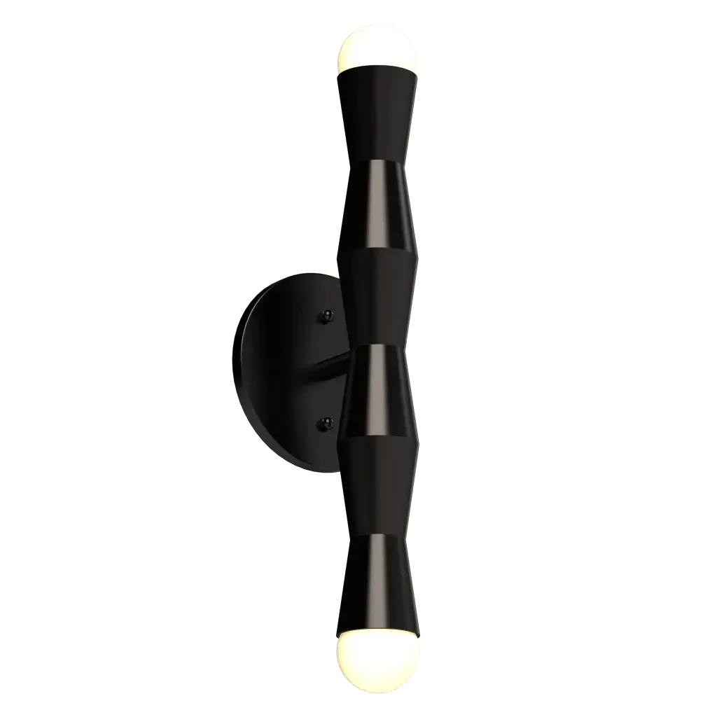 Column Sconce - polished brass finish, front view with light on
