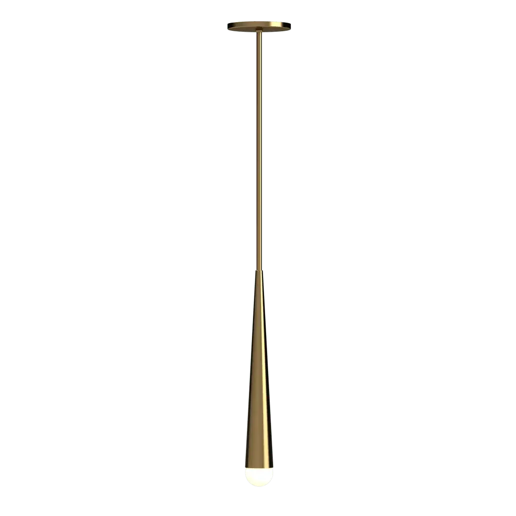 Conic Pendant - polished brass finish, front view with light on