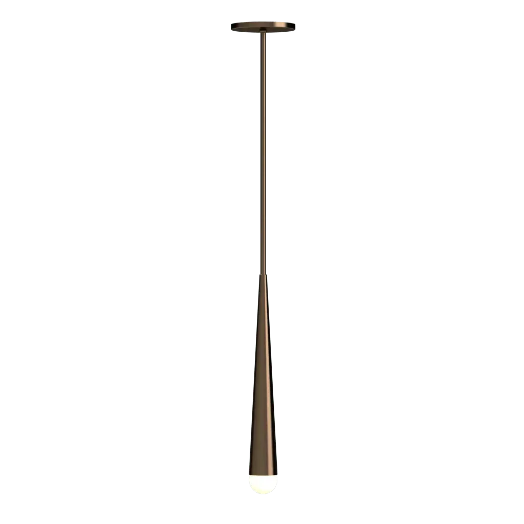 Conic Pendant - polished brass finish, side profile showing arm extending from ceiling