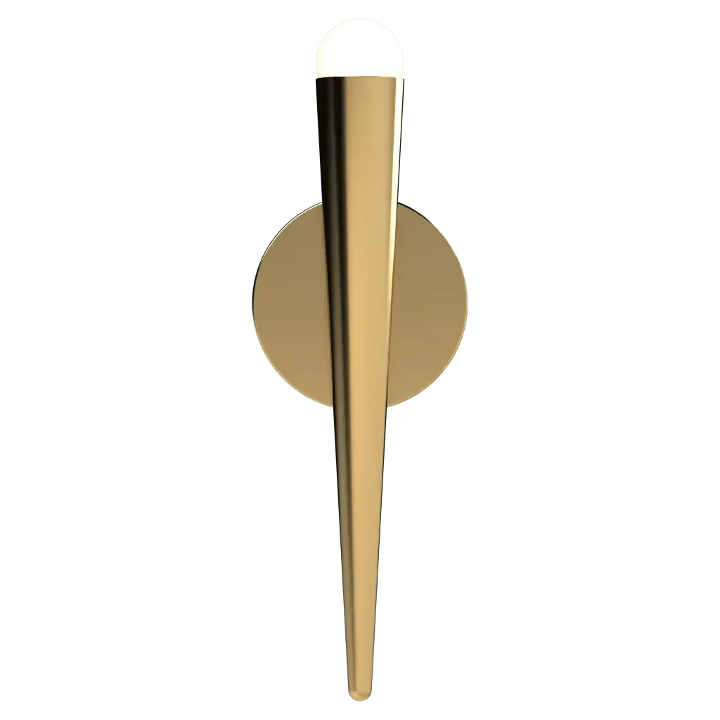 Conic Sconce - polished brass finish, front view showing tapered conic form and round backplate
