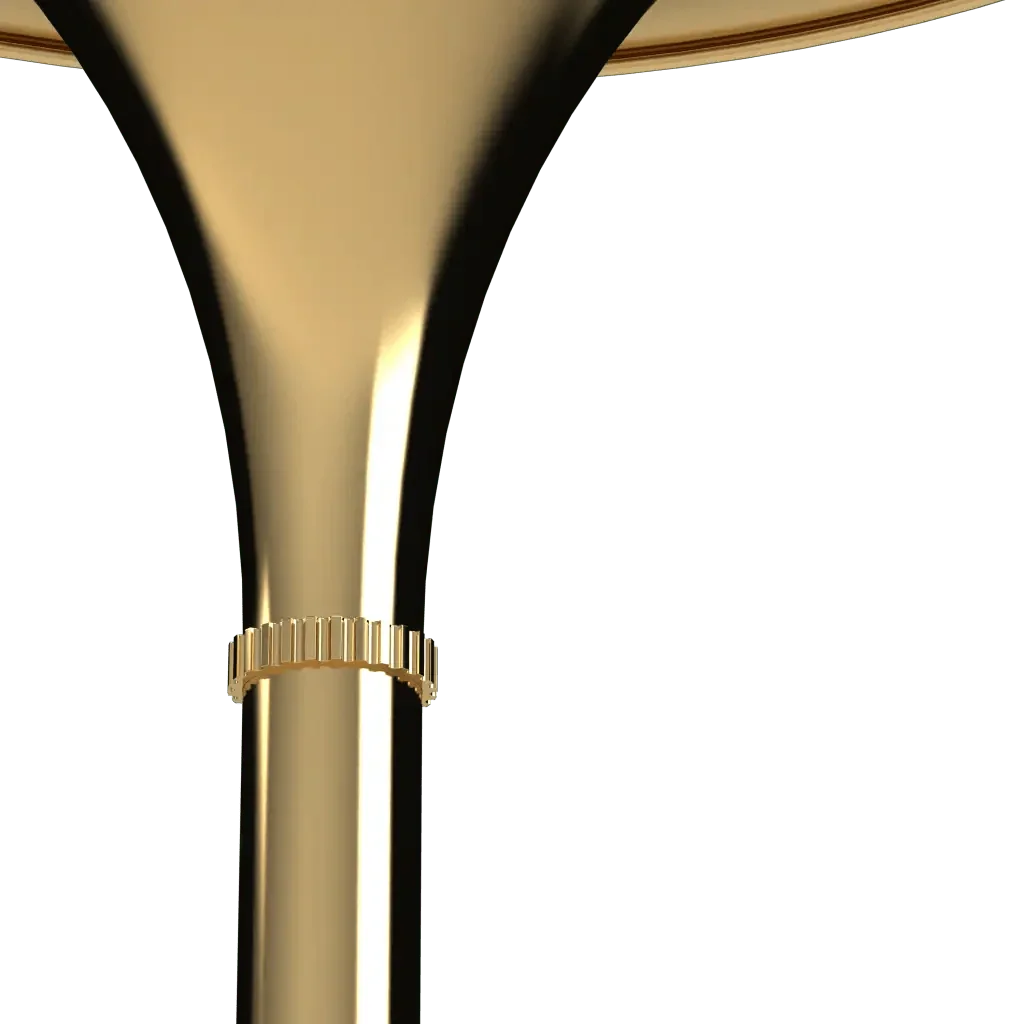Golden cornet floor lamp featuring a decorative ring accent and a sleek metallic finish for elegant living spaces