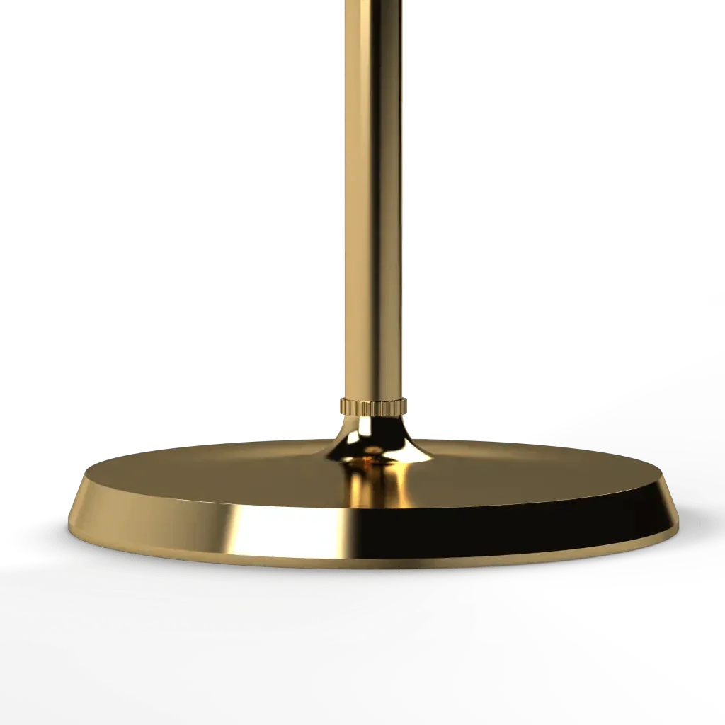 Cornet floor lamp with a golden round metal base and pole designed for elegant indoor lighting use