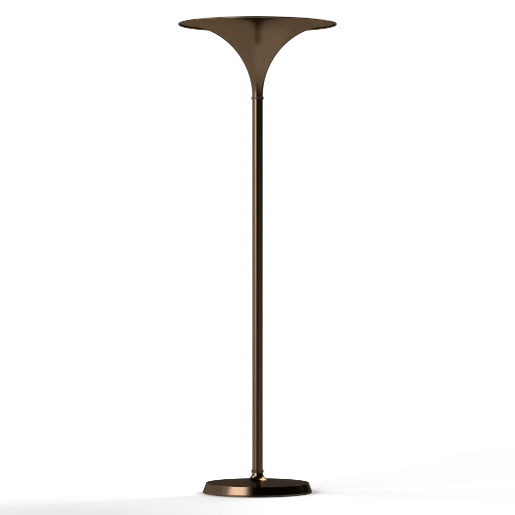 Cornet floor lamp tall slender bronze-colored metal with tiered flared top and round base for elegant lighting