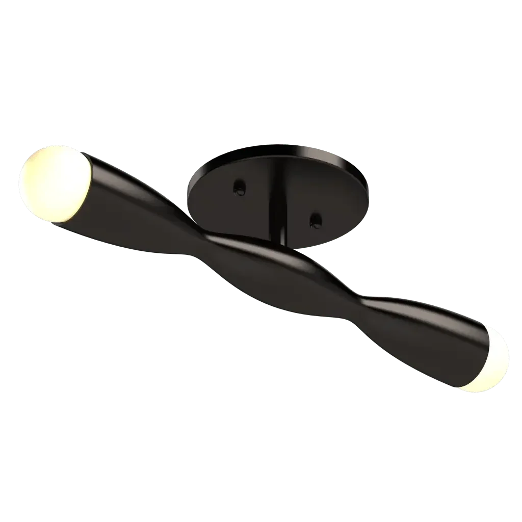 Black two-light LED metal ceiling fixture with an undulating twisted design Crest Flush Mount for modern interiors