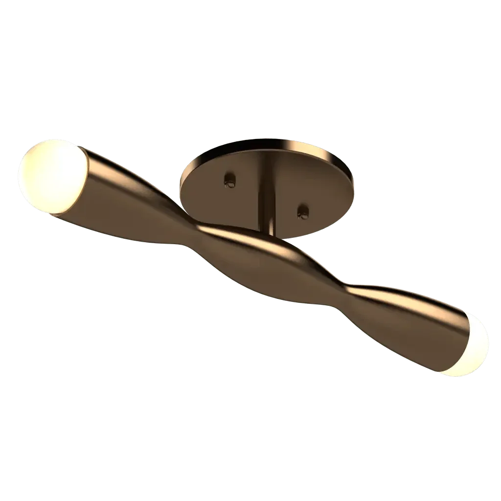 Crest flush mount bronze-finished two-light LED ceiling fixture with a twisted bar design for modern lighting