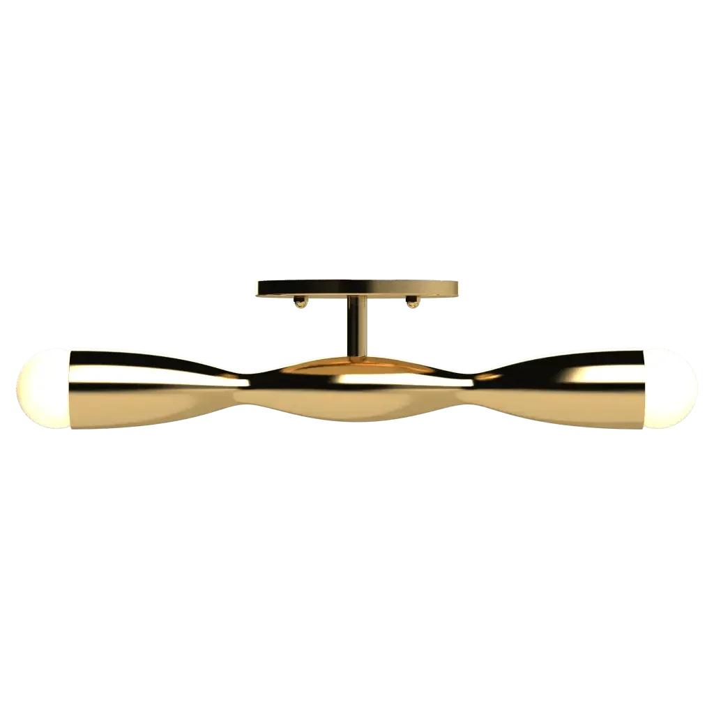 Crest flush mount modern gold finish ceiling light fixture with two illuminated ends in a horizontal design