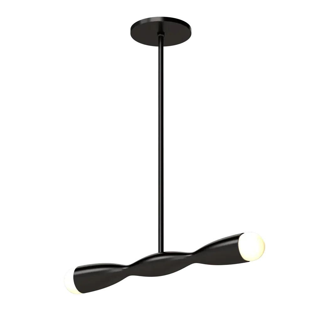 Crest Linear Pendant - polished brass finish, angled view showing crest form