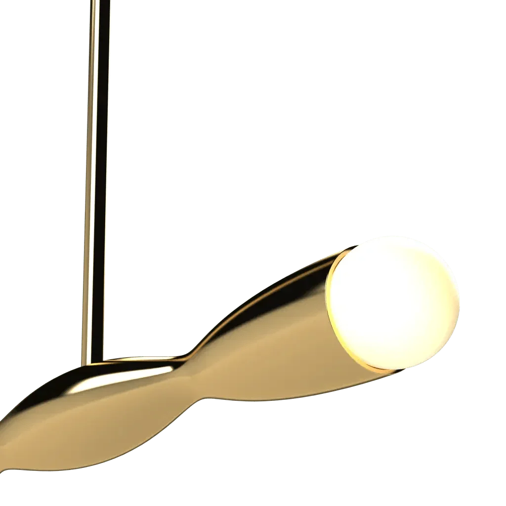 Crest Linear Pendant - polished brass finish, detail of canopy and stem