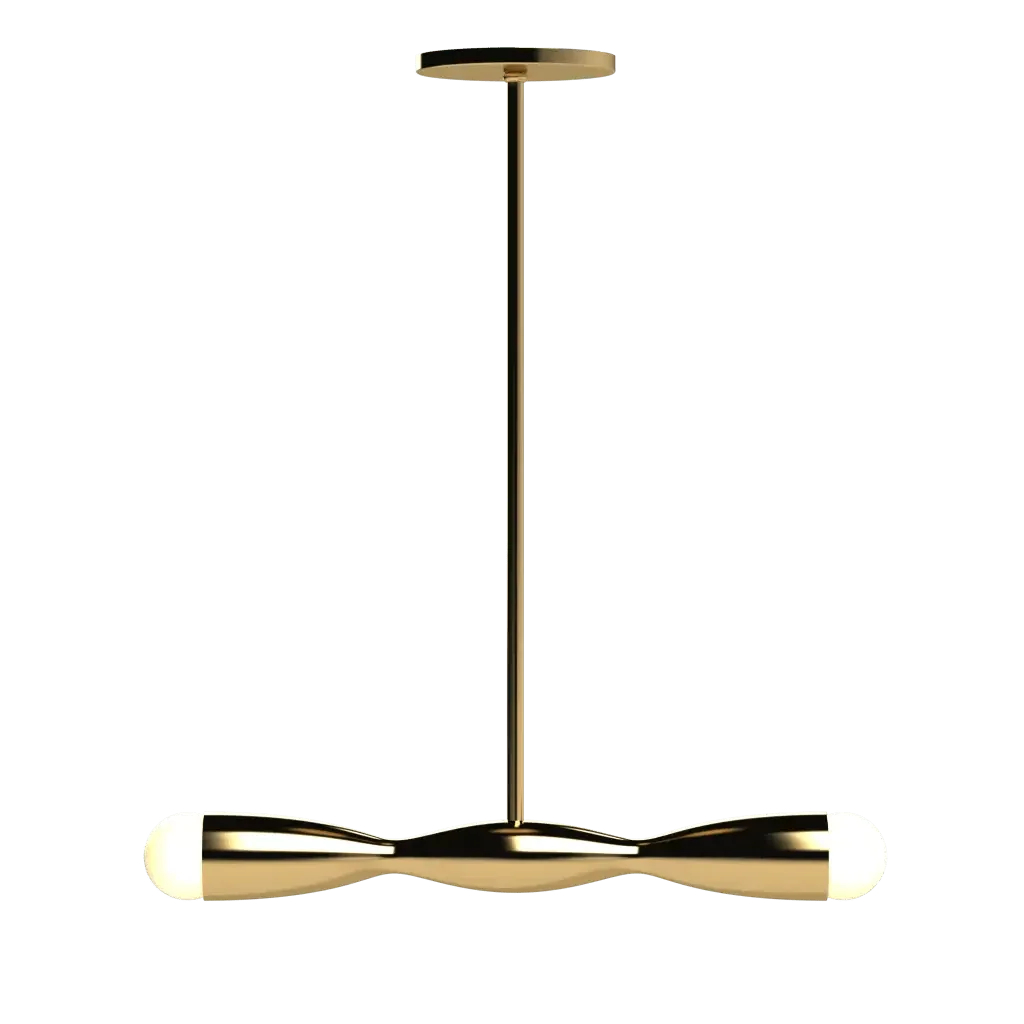Crest Linear Pendant - polished brass finish, close-up of turned crest form