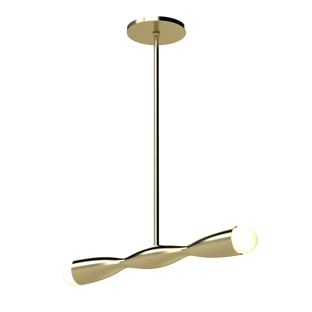 Crest Linear Pendant - polished brass finish, side profile view