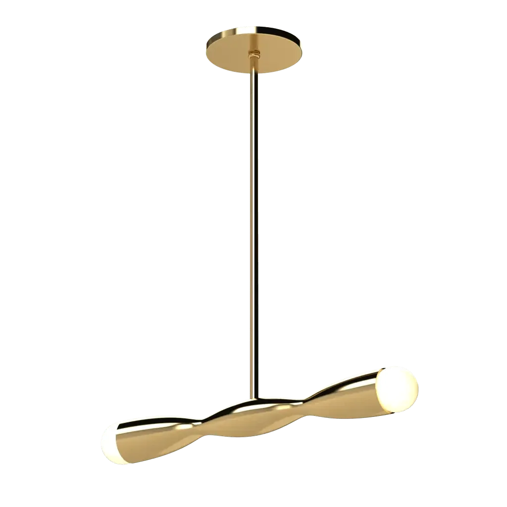 Crest Linear Pendant - polished brass finish, front view showing crest shape