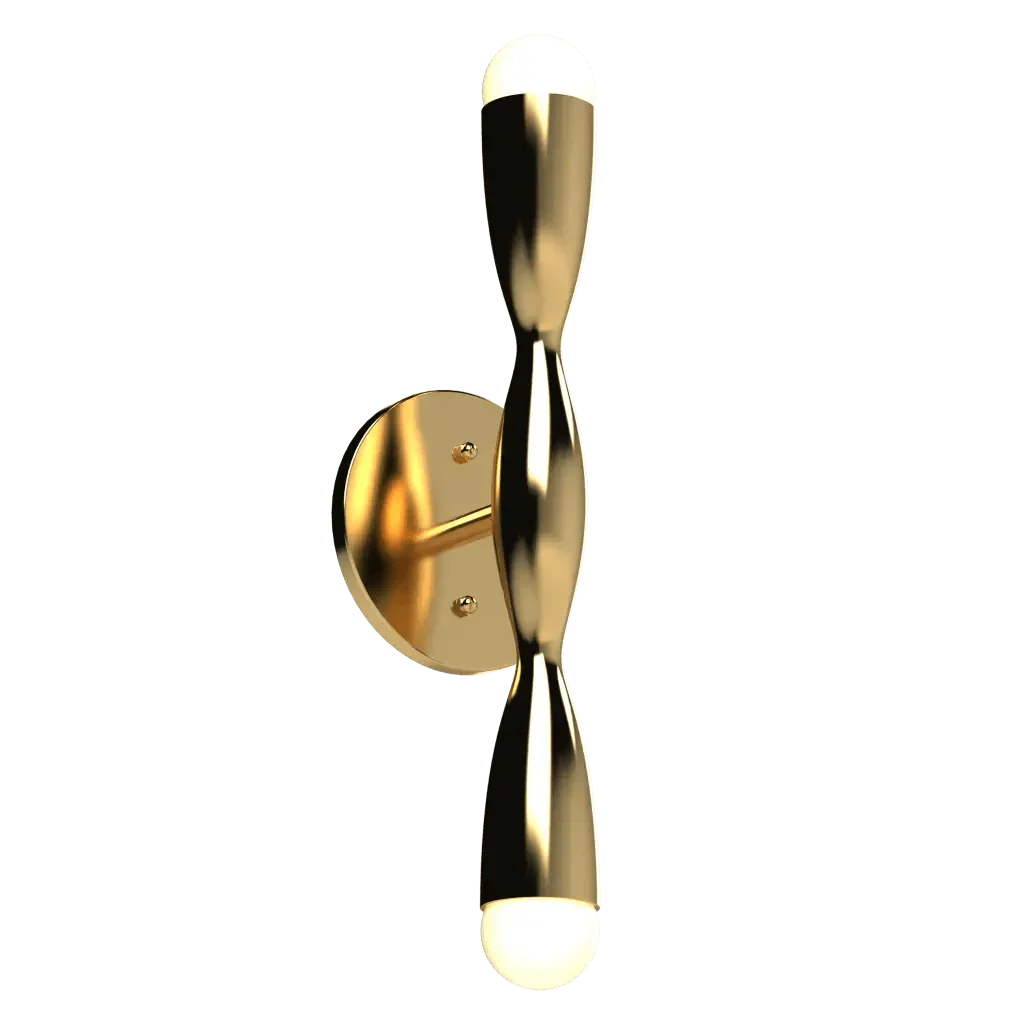 Crest Sconce - polished brass finish, side profile showing arm extending from wall