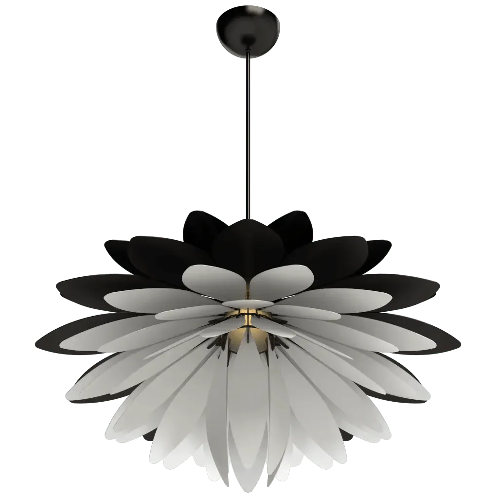 Dahlia Pendant II - polished brass finish, angled view showing petal depth