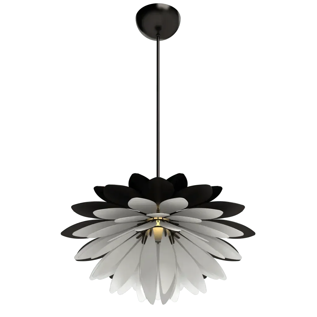 Dahlia Pendant II - polished brass finish, detail of thin brass suspension rod
