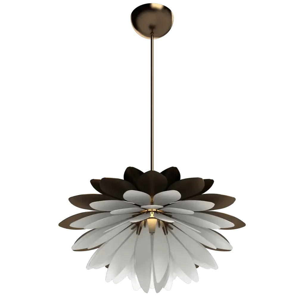 Dahlia Pendant II - polished brass finish, close-up of brass petal fabrication