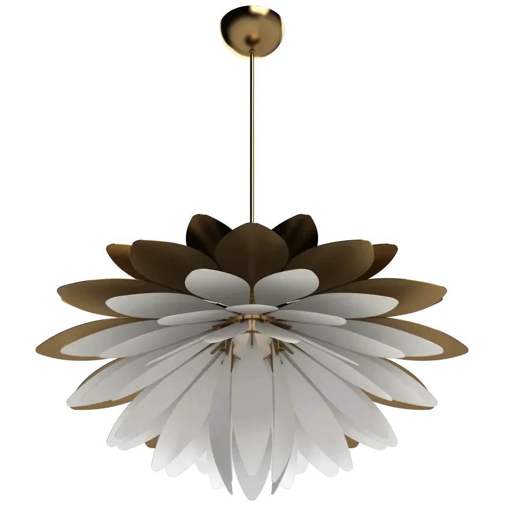 Dahlia Pendant II - polished brass finish, lifestyle view suspended in room
