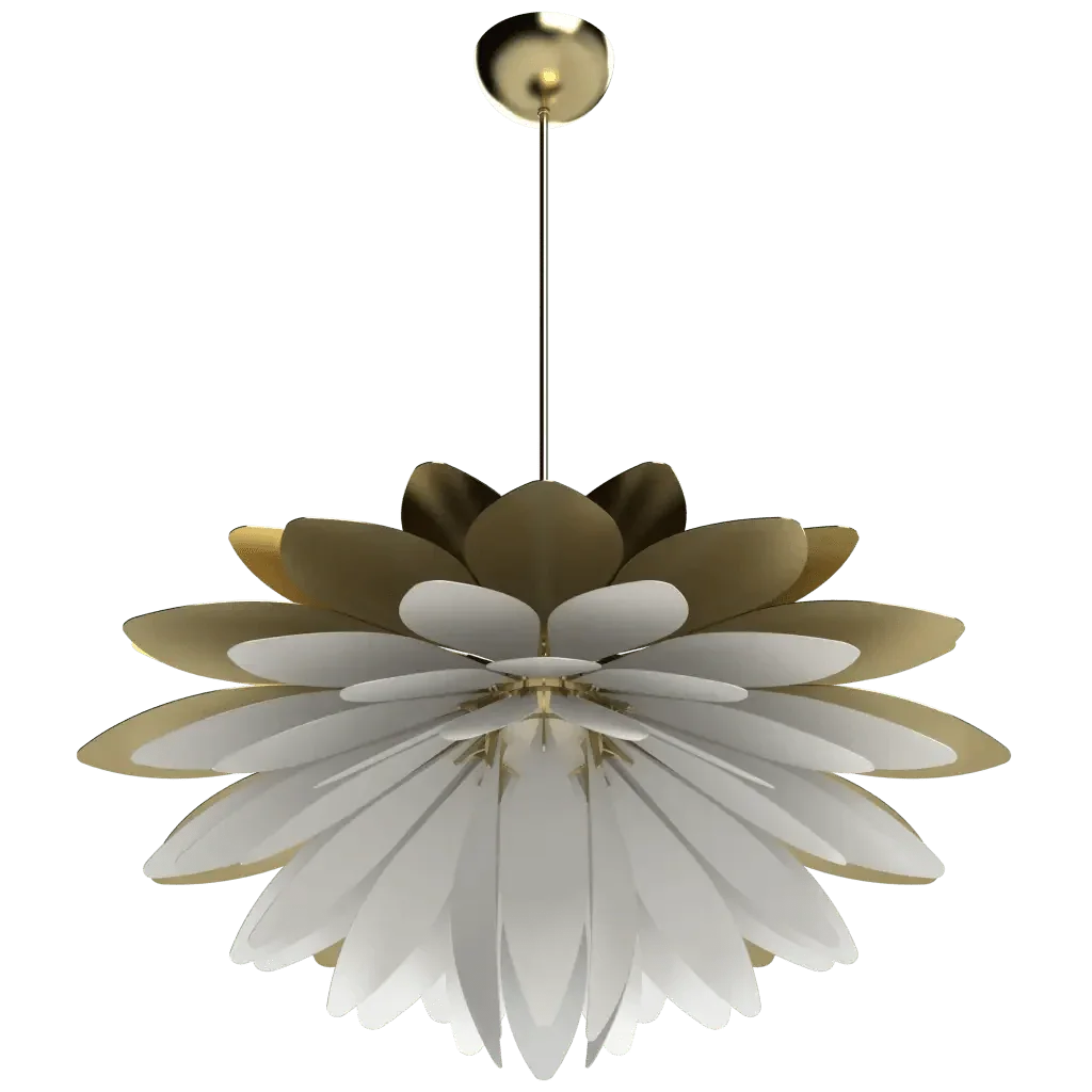 Dahlia Pendant II - polished brass finish, detail of central hub assembly