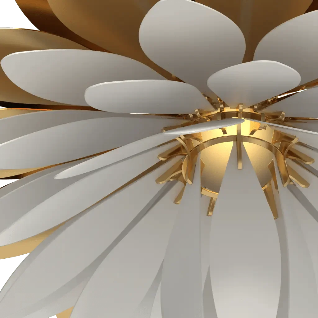 Dahlia Pendant II - polished brass finish, additional angle showing flower form