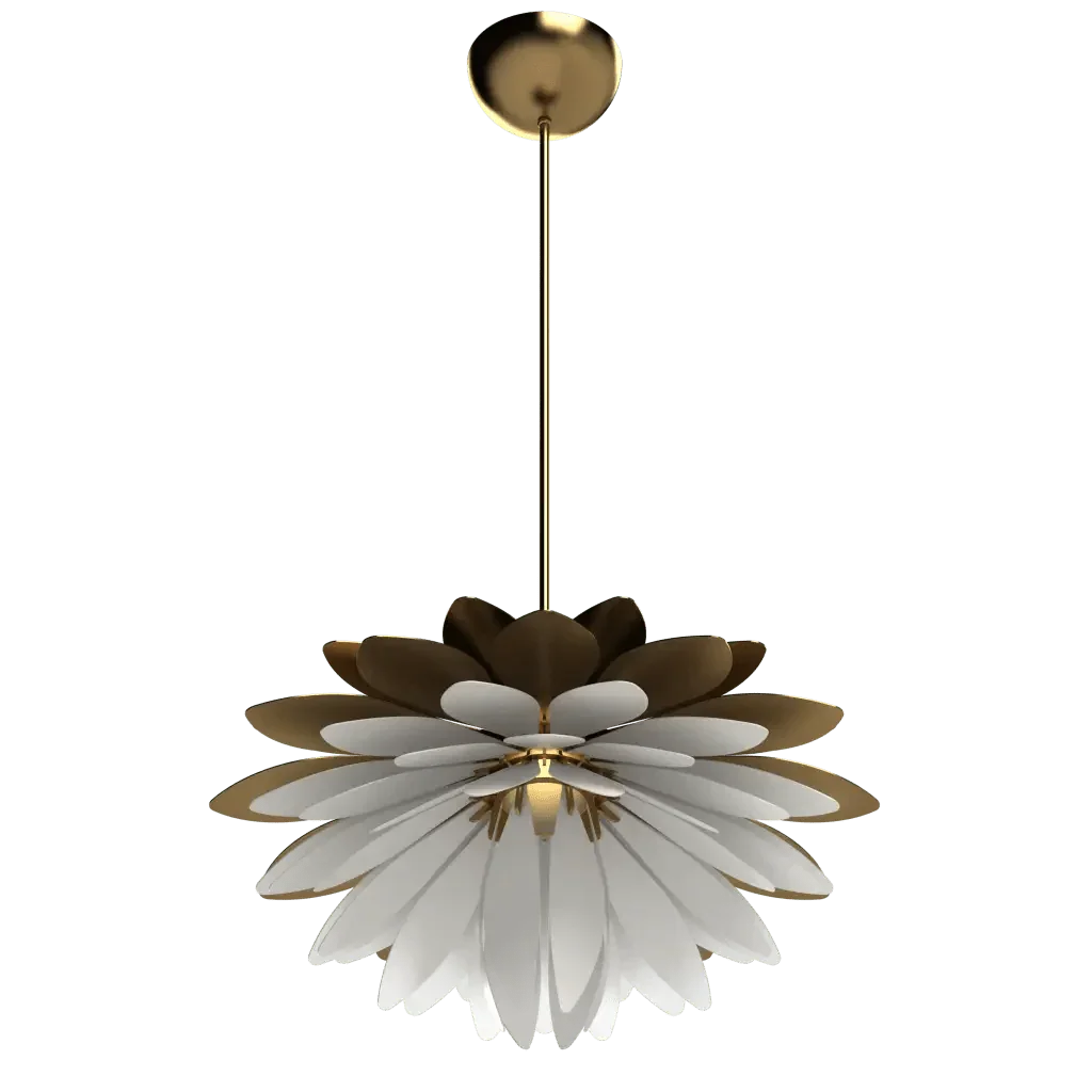 Dahlia Pendant II - polished brass finish, detail of circular ceiling canopy