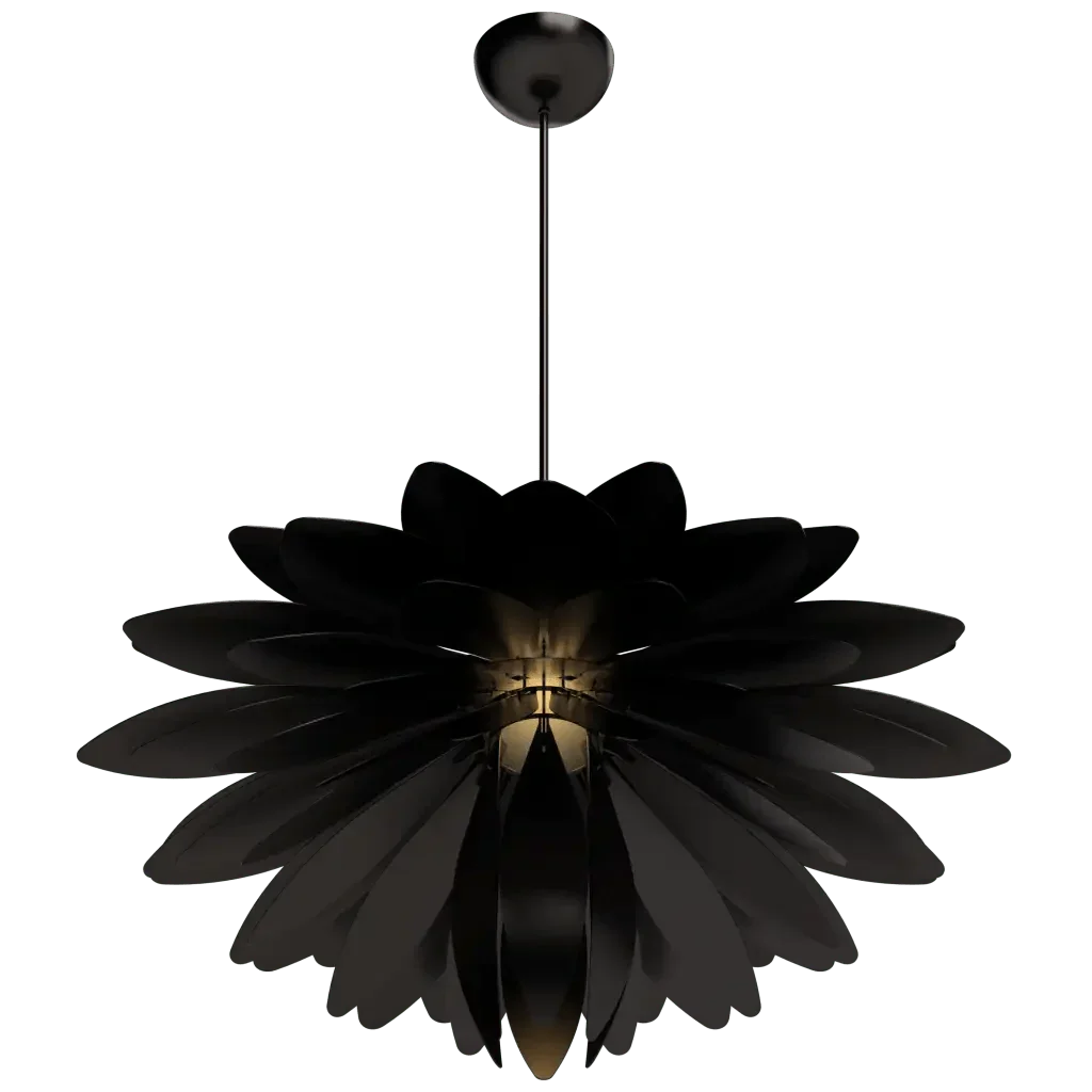 Dahlia Pendant III - polished brass finish, angled view showing petal depth