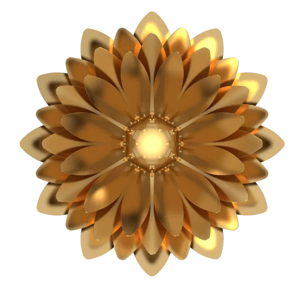 Dahlia Pendant III - polished brass finish, detail of central hub assembly