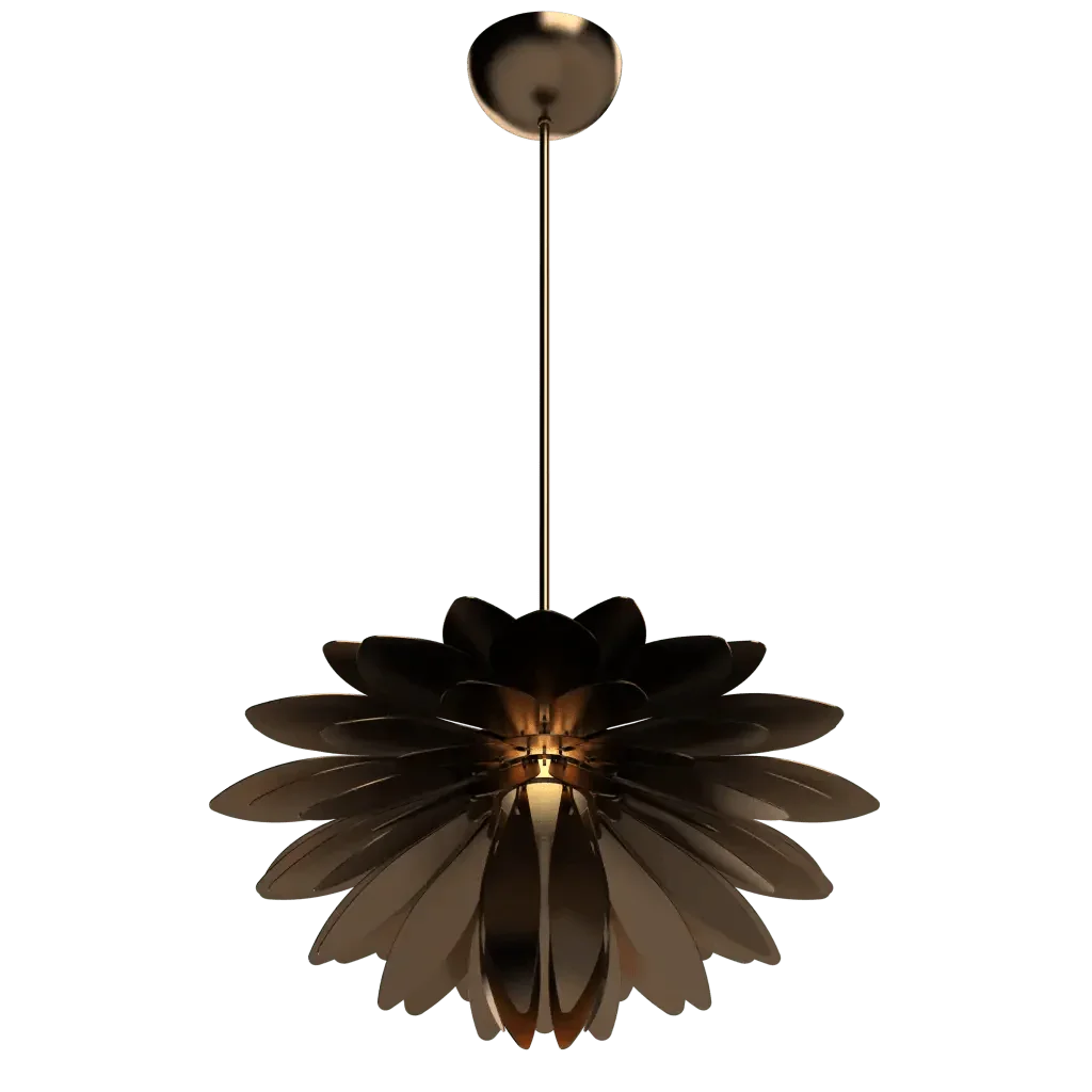 Dahlia Pendant III - polished brass finish, close-up of brass petal fabrication