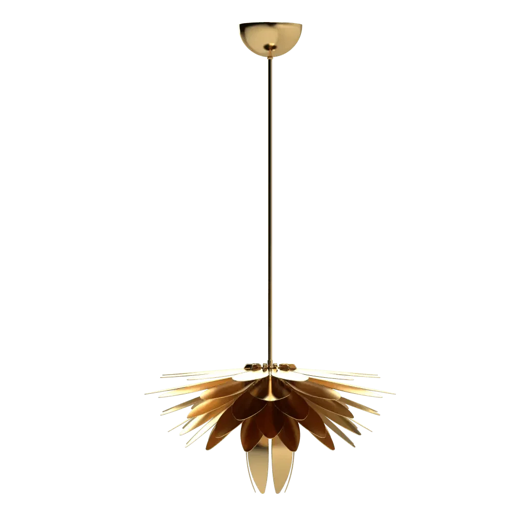 Dahlia Pendant III - polished brass finish, top-down view of concentric petal pattern