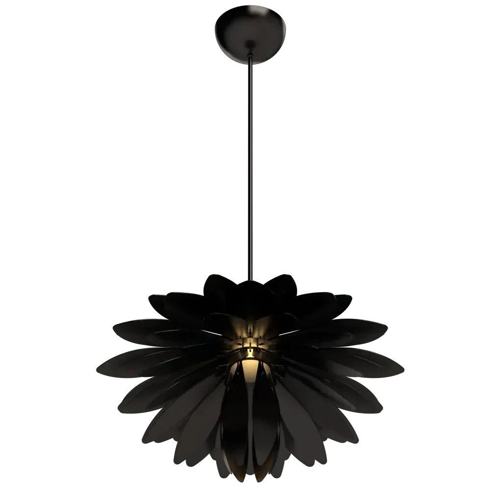 Dahlia Pendant III - polished brass finish, detail of thin brass suspension rod