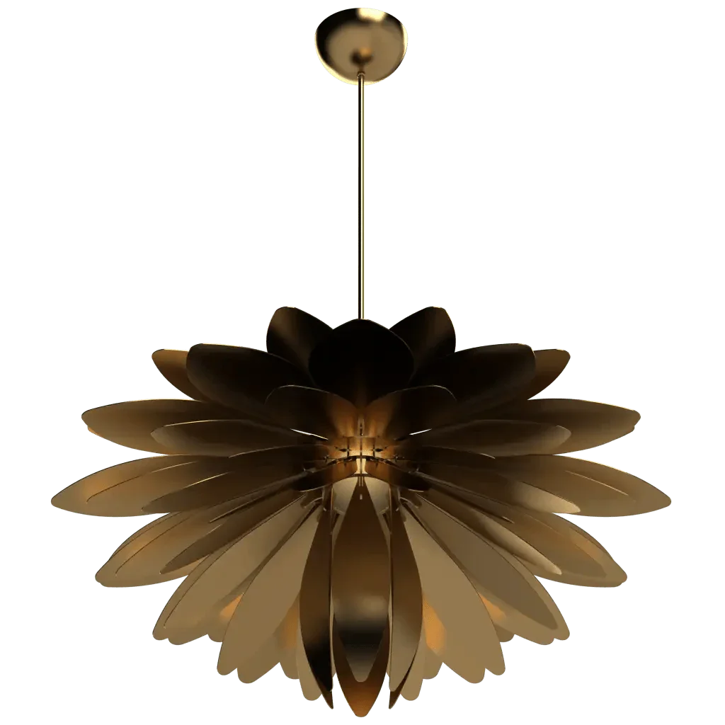 Dahlia Pendant III - polished brass finish, lifestyle view suspended in room