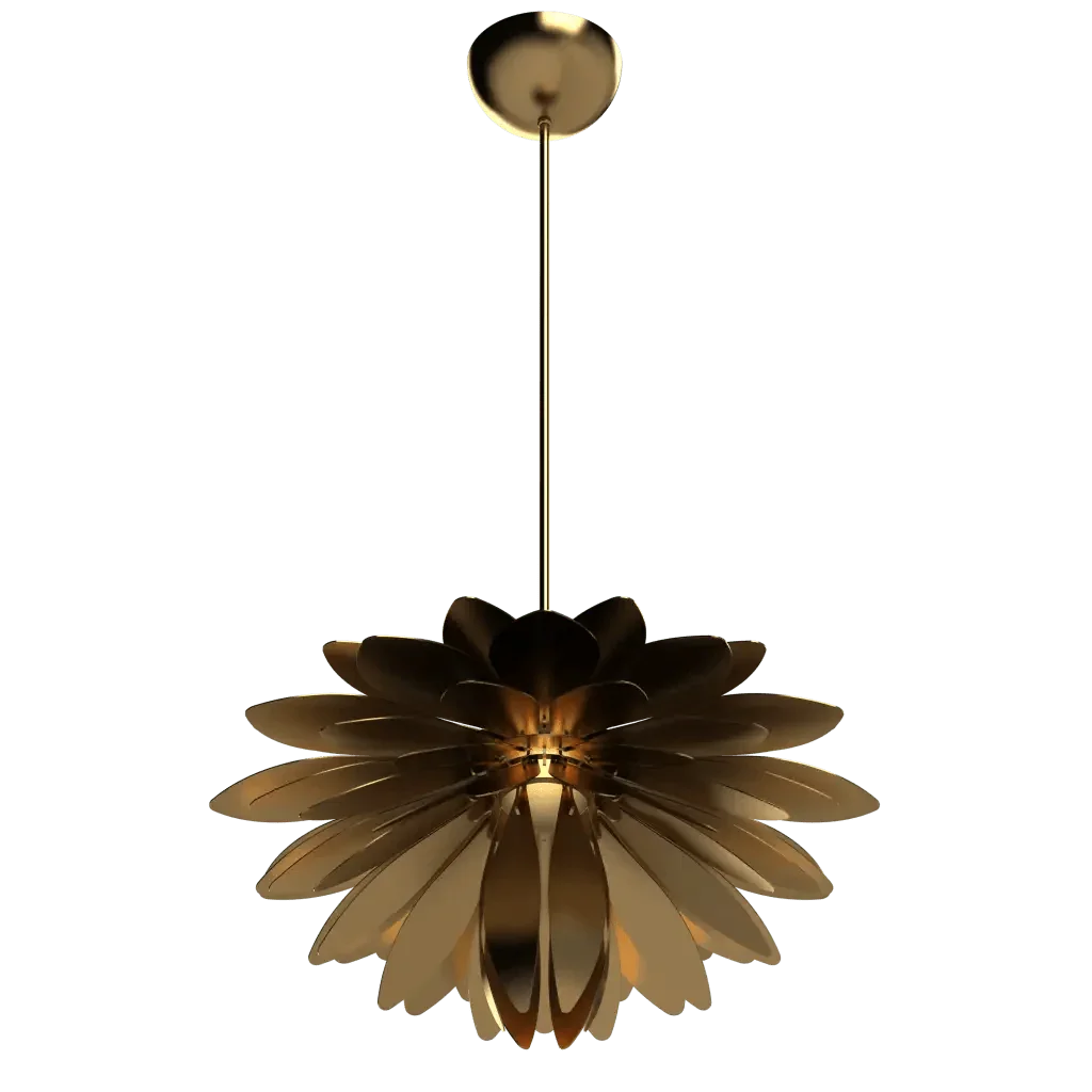 Dahlia Pendant III - polished brass finish, detail of circular ceiling canopy