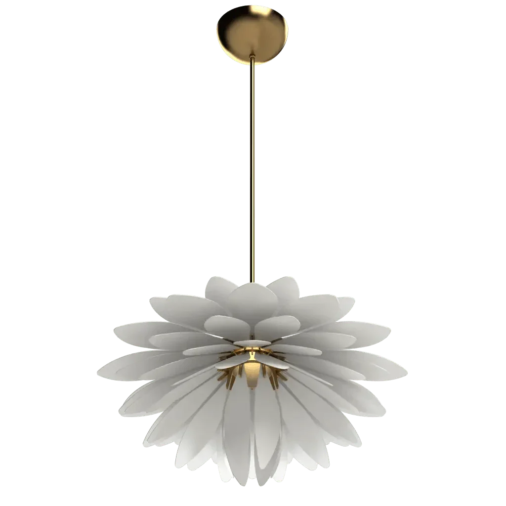 Dahlia Pendant - polished brass finish, detail of circular ceiling canopy