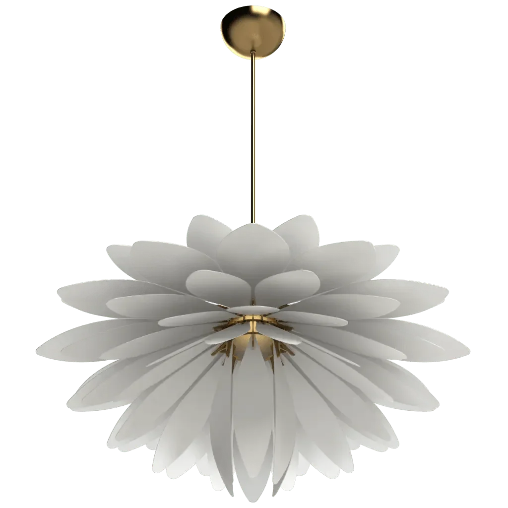 Dahlia Pendant - polished brass finish, lifestyle view suspended in room